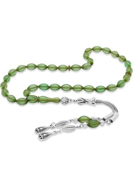 Kararmaz Metal Su Damlası Püsküllü Arpa Kesim Bilek Boy Su Yeşili Ateş Kehribar Tesbih