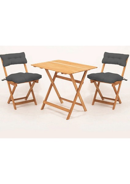 Meya Dekor Sırt ve Oturak Minderli Balkon Bahçe Mutfak 3'lü Bistro Set Katlanır Masa-Sandalye 60X80 Masalı