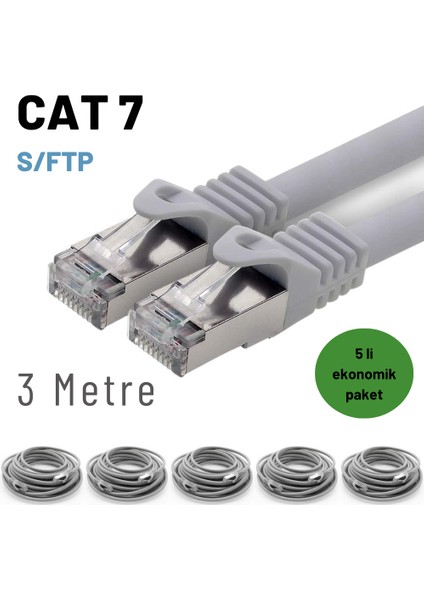 5 Adet 3 Metre Cat7 Kablo S/ftp Ethernet Network Lan Ağ Kablosu