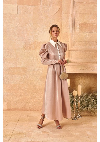 Lady Taşlı Elbise Soft Pudra