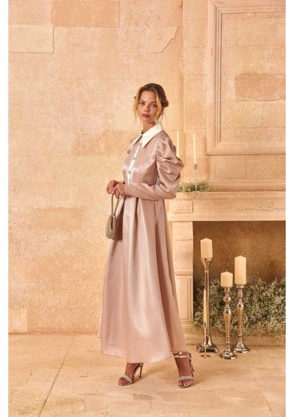 Lady Taşlı Elbise Soft Pudra fiyatları