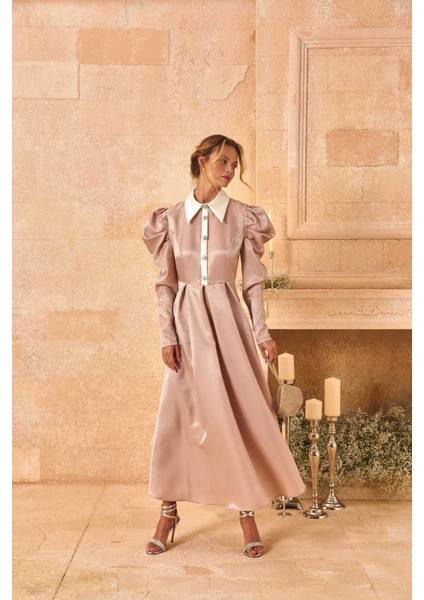 Lady Taşlı Elbise Soft Pudra modelleri