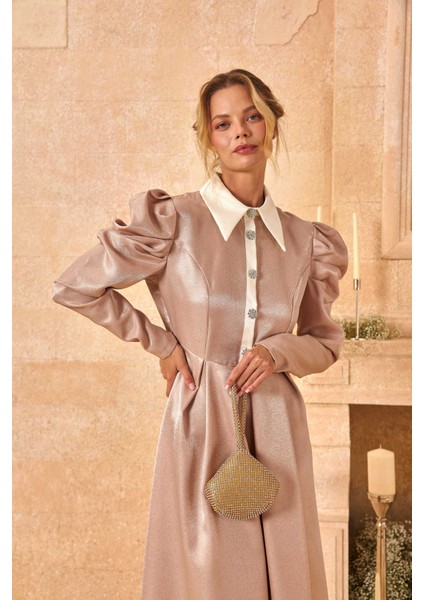 Lady Taşlı Elbise Soft Pudra fırsatları