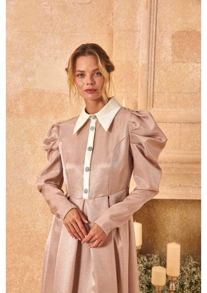 Lady Taşlı Elbise Soft Pudra indirimleri