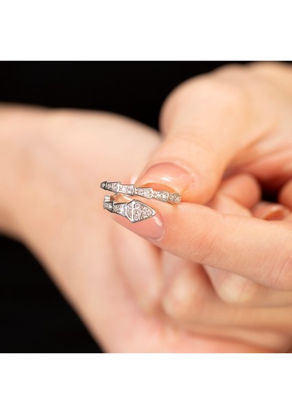 Zirkon Taşlı Snake Tasarım Silver Renk 925 Ayar Gümüş Kadın Yüzük fiyatları