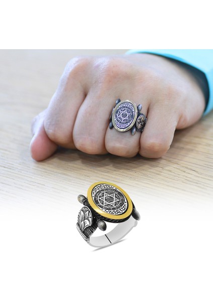 Oval Otantik Tasarım Mühr-I Süleyman Işlemeli 925 Ayar Gümüş Erkek Yüzük
