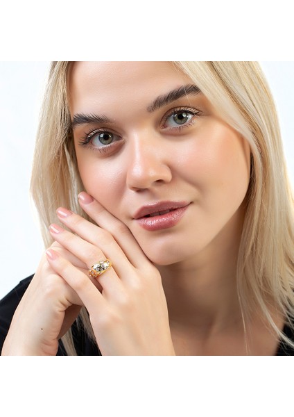 Gökyüzü - Gezegenler Tasarım Gold Renk Free Size 925 Ayar Gümüş Kadın Yüzük modelleri