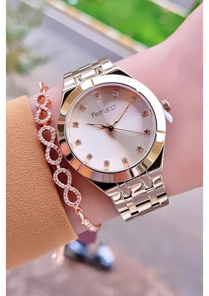 Çelik Kordon Taşlı Şık Kadın Kol Saati+Bileklik fiyatları