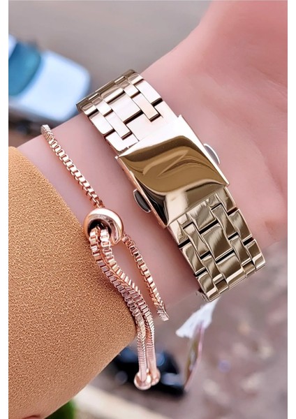 Çelik Kordon Taşlı Şık Kadın Kol Saati+Bileklik modelleri