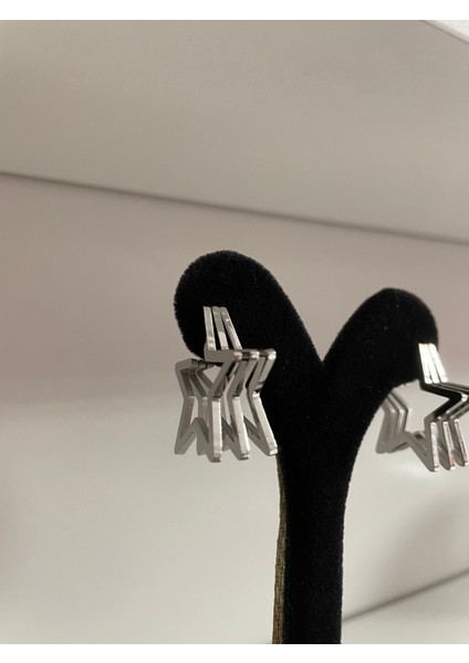 Kadın Çelik 3lü Yıldız Model Çivi Küpe