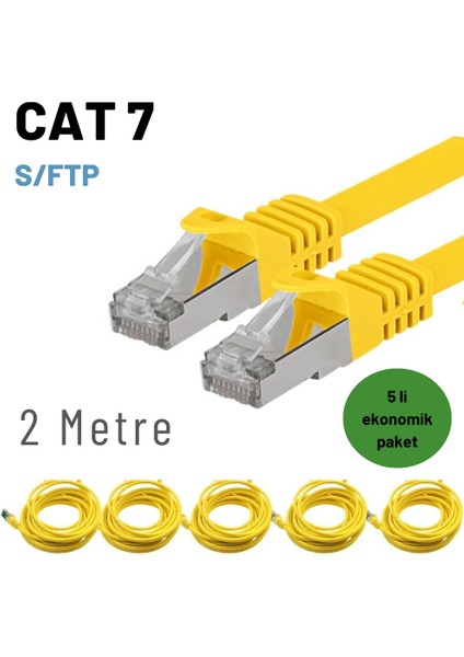 5 Adet 2 Metre Cat7 Kablo S/ftp Ethernet Network Lan Ağ Kablosu