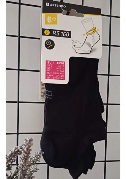 Artengo Tenis Çorabı Kısa Konç Unisex 3 Çift Siyah Rs 160