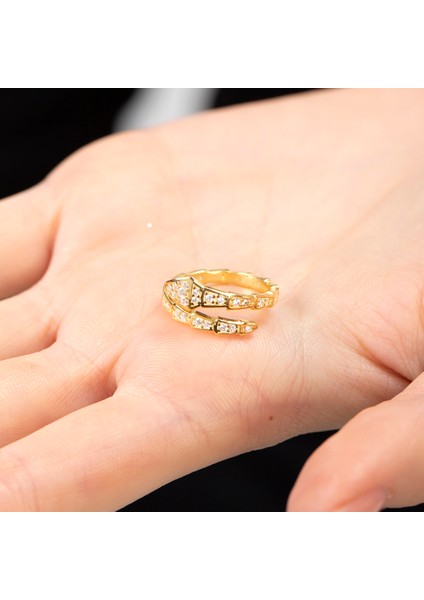 Zirkon Taşlı Snake Tasarım Gold Renk 925 Ayar Gümüş Kadın Yüzük fırsatları