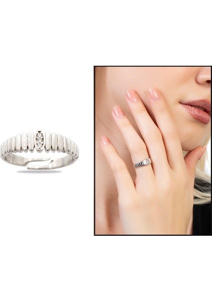 Beyaz Zirkon Taşlı Merdiven Tasarım Silver Renk Free Size 925 Ayar Gümüş Kadın Yüzük fiyatları