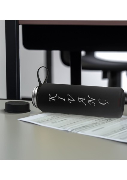 Gift Kişiye Özel Isimli 2’li Siyah ve Mavi Cam Matara 500ML, Sevgiliye Hediye, Isimli Cam Matara, Sevgililer Günü