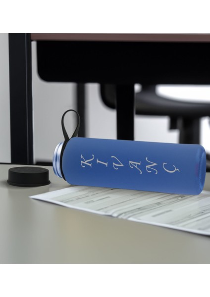 Gift Kişiye Özel Isimli 2’li Siyah ve Mavi Cam Matara 500ML, Sevgiliye Hediye, Isimli Cam Matara, Sevgililer Günü modelleri