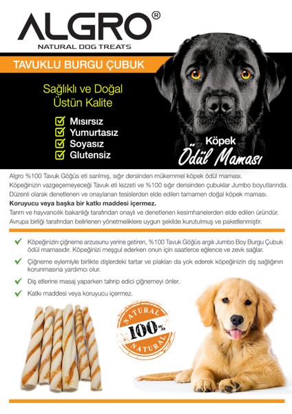 %100 Tavuk Göğüs Etli Jumbo Boy Burgu Çubuk 240 gr Sığır Derisi 2 Paket fiyatları