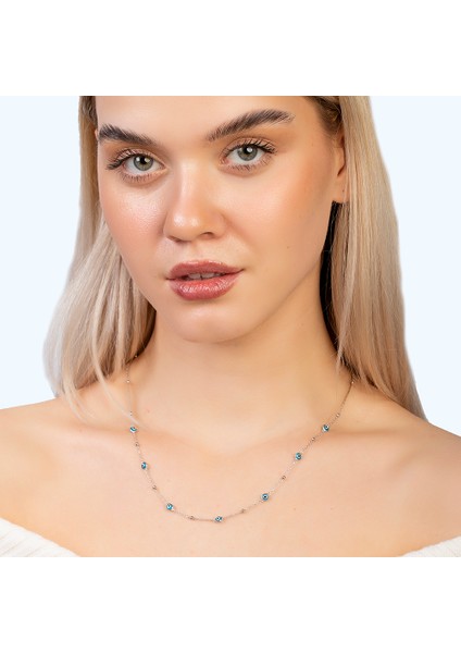 Basic Model Nazar Boncuğu Detaylı Silver Renk 925 Ayar Gümüş Kadın Şans Kolyesi