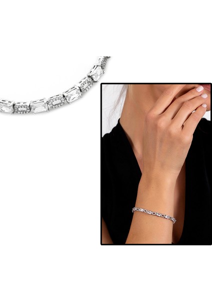 Starlight Diamond Pırlanta Montür Zirkon Taşlı Orta Boy 925 Ayar Gümüş Su Yolu Bileklik