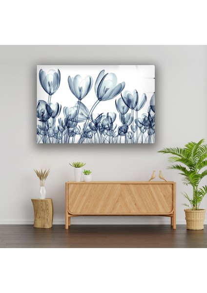 Xray Mavi Lale Çiçeği Temperli Cam Duvar Tablosu