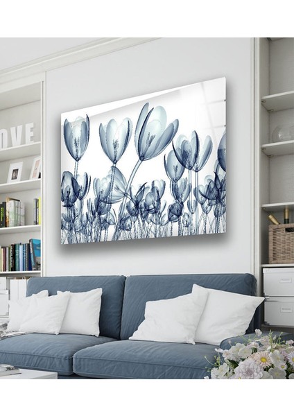 Xray Mavi Lale Çiçeği Temperli Cam Duvar Tablosu modelleri