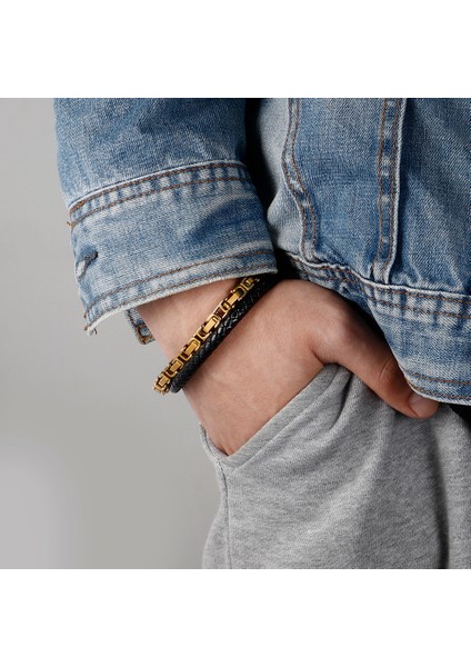 Deri Örgü Kombinli Magnetic Tokalı 316L Kalite Çelik Mekanizmalı Erkek Bileklik fiyatları