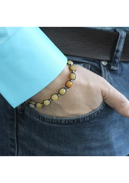 Makrome Örgülü Faset Kesim Akik Doğaltaş Erkek Bileklik modelleri