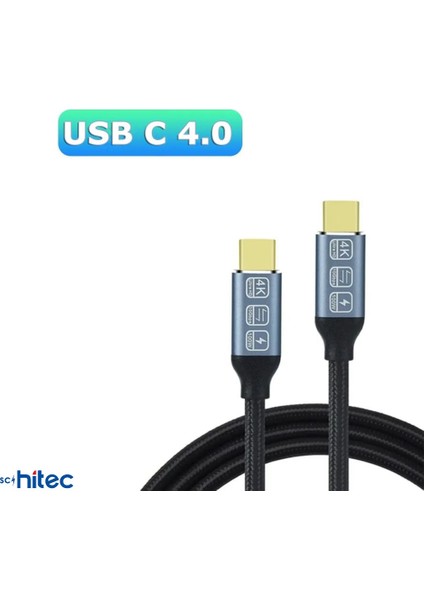 5A 100W 20GPS 4K 60Hz Type-C To Type-C 4.0 Gen2 Hızlı Data ve Şarj Kablosu Örgülü 2metre Siyah