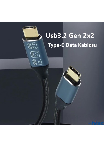 5A 100W 20GPS 4K 60Hz Type-C To Type-C 4.0 Gen2 Hızlı Data ve Şarj Kablosu Örgülü 2metre Siyah
