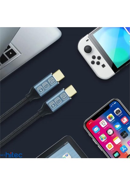 5A 100W 20GPS 4K 60Hz Type-C To Type-C 4.0 Gen2 Hızlı Data ve Şarj Kablosu Örgülü 2metre Siyah