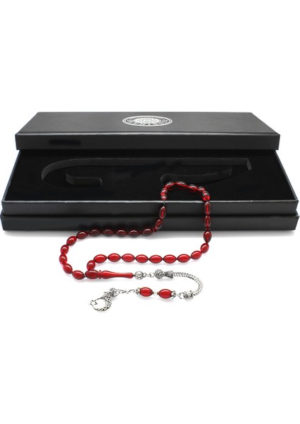 Kararmaz Metal Püsküllü Arpa Kesim Bayrak Kırmızısı Ateş Kehribar Tesbih fiyatları