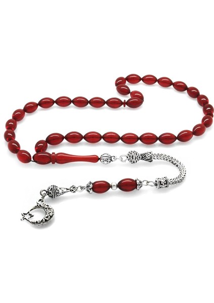 Kararmaz Metal Püsküllü Arpa Kesim Bayrak Kırmızısı Ateş Kehribar Tesbih modelleri