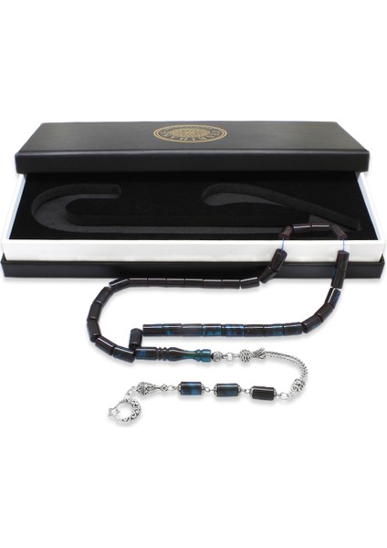 Kararmaz Metal Püsküllü Kesme Kesim Turkuaz-Siyah Ateş Kehribar Tesbih fiyatları