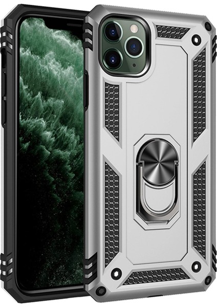 Apple iPhone 11 Pro Max Kılıf Sofya Yüzüklü Silikon Kapak - Gümüş