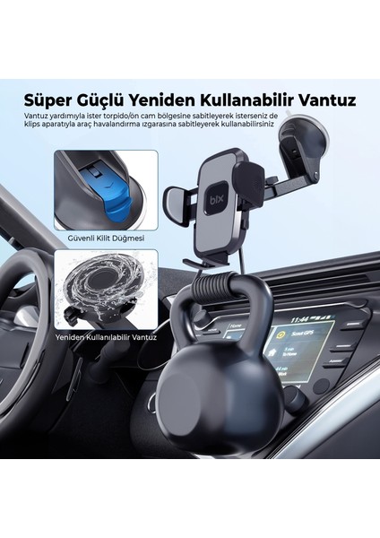 Bxch7 Uzayabilen ve Ayarlanabilir Cam Torpido ve Havalandırma Için Çift Fonksiyonlu Araç Içi Vantuzlu Telefon Tutucu