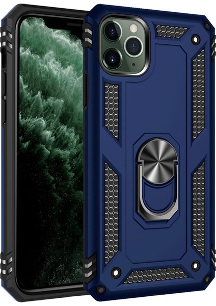 Apple iPhone 11 Pro Kılıf Sofya Yüzüklü Silikon Kapak - Lacivert