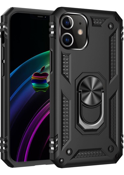 Apple iPhone 12 Mini Kılıf Sofya Yüzüklü Silikon Kapak - Siyah