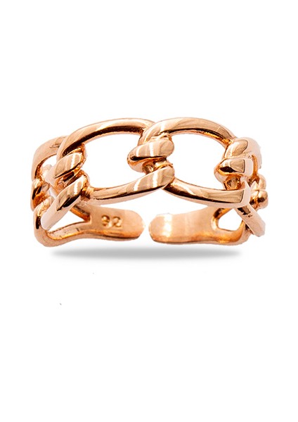 Zincir Tasarım Rose Renk Free Size 925 Ayar Gümüş Kadın Yüzük