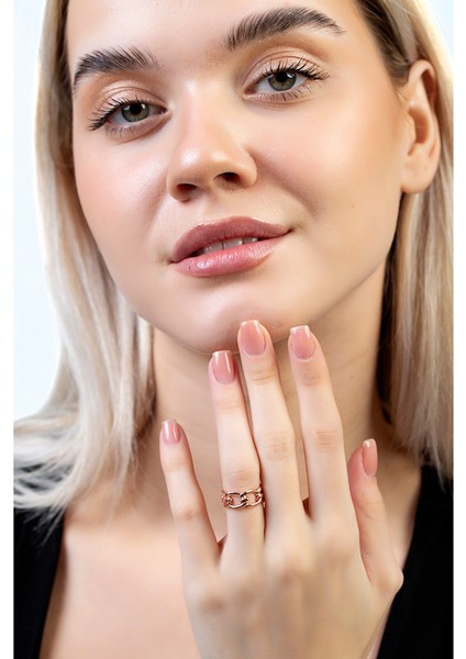 Zincir Tasarım Rose Renk Free Size 925 Ayar Gümüş Kadın Yüzük modelleri