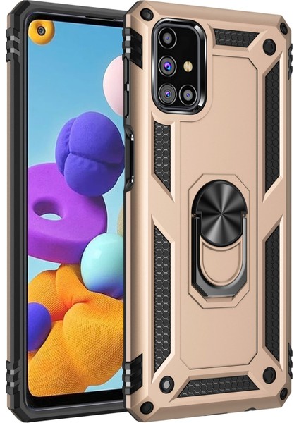 Samsung Galaxy M31S Kılıf Sofya Yüzüklü Silikon Kapak - Gold