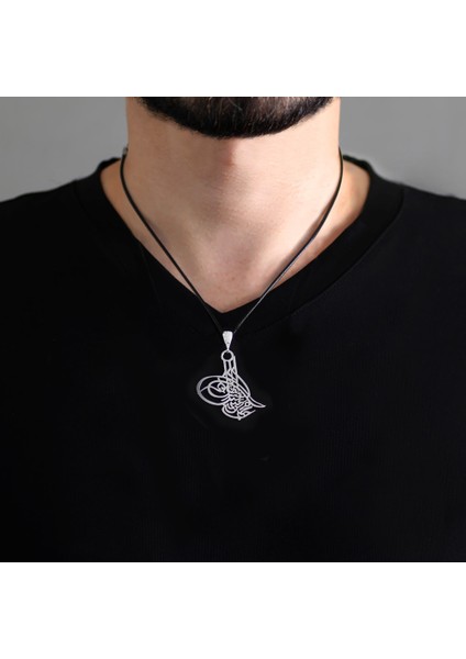 Osmanlı Tuğralı Lazer Kesim Ip Zincirli 925 Ayar Gümüş Erkek Kolye modelleri