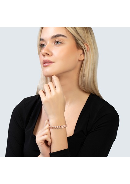 Beyaz Zirkon Taşlı Rose Renk 925 Ayar Gümüş Gurmet Kadın Bileklik modelleri