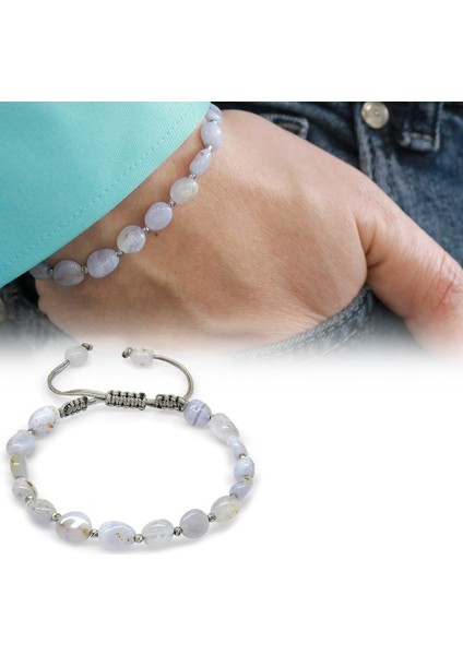 Makrome Örgülü Naturel Kesim Kalsedon Doğaltaş Erkek Bileklik fiyatları