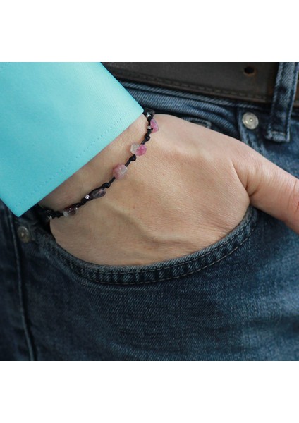 Makrome Örgülü Naturel Kesim Dorika Top Detaylı Turmalin Doğaltaş Erkek Bileklik modelleri