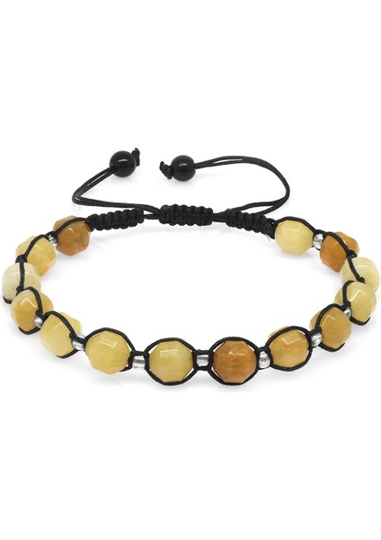 Makrome Örgülü Faset Kesim Akik Doğaltaş Erkek Bileklik