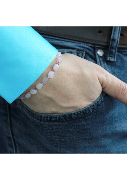 Makrome Örgülü Naturel Kesim Pembe Kuvars Doğaltaş Erkek Bileklik modelleri