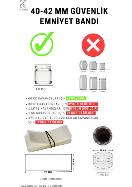 100 Lü Standart Kavanozlar Için Baskısız 40 - 42 mm Güvenlik Emniyet Bandı (100 Adet)