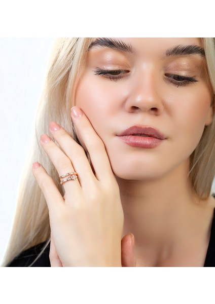 Zirkon Taşlı Snake Tasarım Rose Renk 925 Ayar Gümüş Kadın Yüzük modelleri