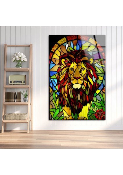 Vitraylı Aslan Soyut Temperli Cam Tablosu fiyatları