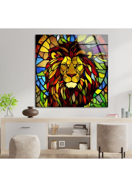 Vitraylı Aslan Soyut Temperli Cam Tablosu modelleri